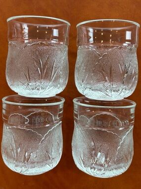 Drinking Glasses Tumbler Set 4 Clear Pebble Leaf 6-7 Oz Vintage